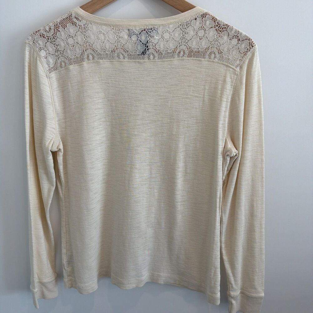 Chaps Womens M Henley Shirt Ivory Lace Trim Western Boho Soft Girl Cottage Rodeo - Picture 7 of 16